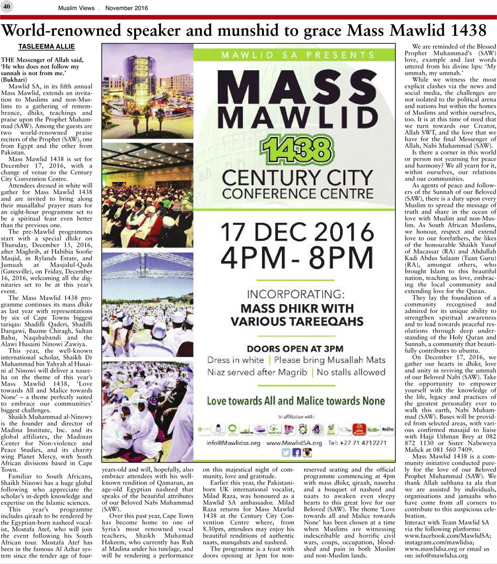 Muslim Views Mawlid SA article